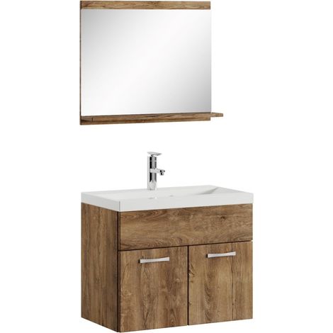 Badezimmer Badmöbel-Set Montreal 02 60cm Waschbecken Braun Eiche (1/5)