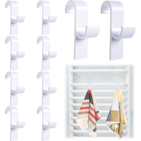 10 Pièces Crochet Radiateur Rond, Seche Serviette, Multifonction ABS Crochets Serviette Salle de Bain pour Tous les Radiateurs Standards (Blanc) Blanc -'Blanc (1/5)