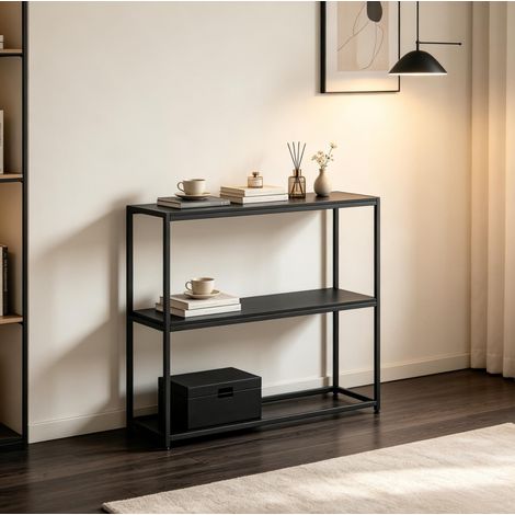 Mesa consola de acero y tablero de partículas, 100 x 30 x 87 cm, negra HAVRYA (1/5)