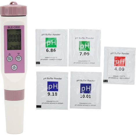 Stylo test qualité eau 7-en-1 multifonction connecté au mobile, mesure salinité, EC, température, pH avec poudre de test. (1/5)