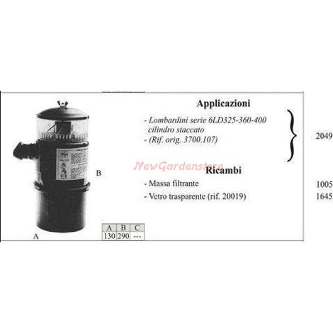 Filtro olio LOMBARDINI per motocoltivatore 6LD325 360 400 2049