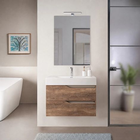 Mobile bagno sospeso 60cm tabacco e tortora con lavabo in resina Sumya (1/5)
