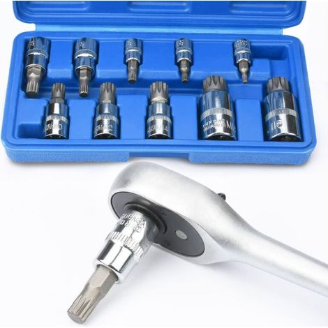 Lot de 10 douilles à cannelure M4 – M18 Torx – Ensemble de douilles carrées triple avec étui de rangement (1/3)
