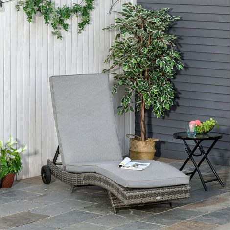 Chaise longue de jardin grise à dossier réglable 5 positions (1/5)