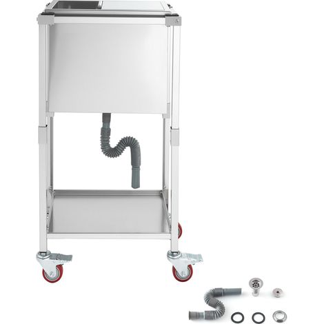 Chariot isotherme à roulettes 510 x 360 x 970 mm en acier inoxydable, bac réfrigérant de 28 L avec étagère, terrasse et jardin (1/5)