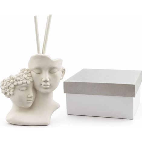 12 Bomboniere in Ceramica Bianca con Profumatore e Bastoncini – Scultura di Coppia 12x6x12 cm – Ideali per Matrimonio, Promessa Anniversario e laurea (1/5)