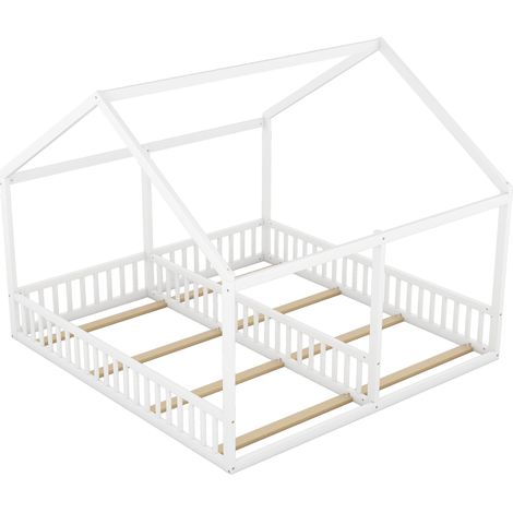 Letto per bambini a casetta 90 x 200 bianco con doppio posto letto, pino e MDF