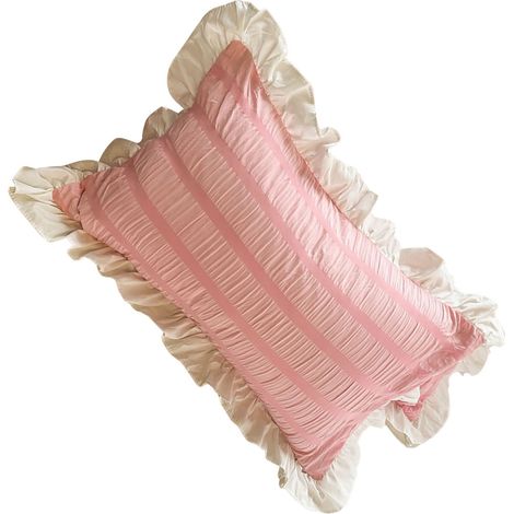 Plissierte Kissenbezüge für Studenten, einfarbig, atmungsaktiv, schöne Kissenbezüge für Studentenwohnheime und Schlafzimmer, Rosa, 48 x 74 cm / 18,9 x 29,1 Zoll (1/5)