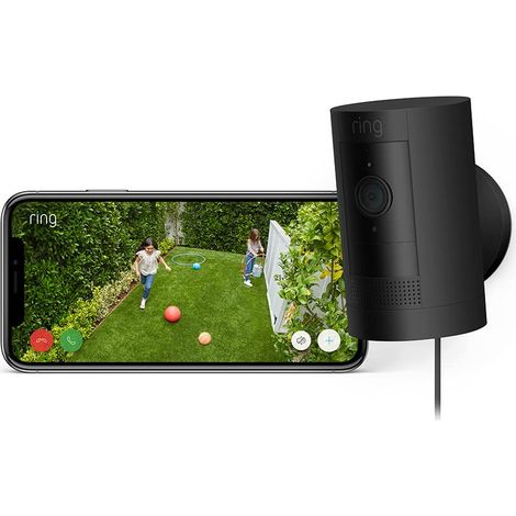 Ring videocamera esterna plug-in (Stick Up Cam) Telecamera di sorveglianza wifi per esterno con 1080p HD video, audio bidirezionale, fai-da-te Ring Home: 30 gg. prova gratuita (1/5)
