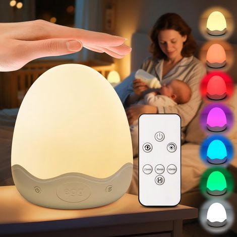 Lampe Chevet Tactile, 10 Luminosités, 10 Couleurs, Nuit, Bébé, Enfant, RGB, USB, 200 h, Veilleuse, Déco (1/5)