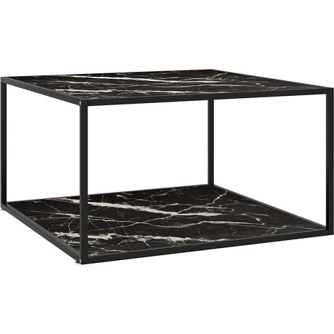 vidaXL Table basse Noir avec verre marbre noir 90x90x50 cm (1/5)
