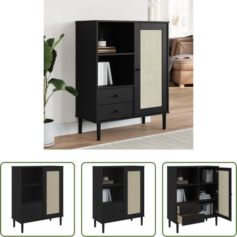 vidaXL Buffet SENJA aspect rotin noir 90x40x112cm bois massif de pin (1/5)