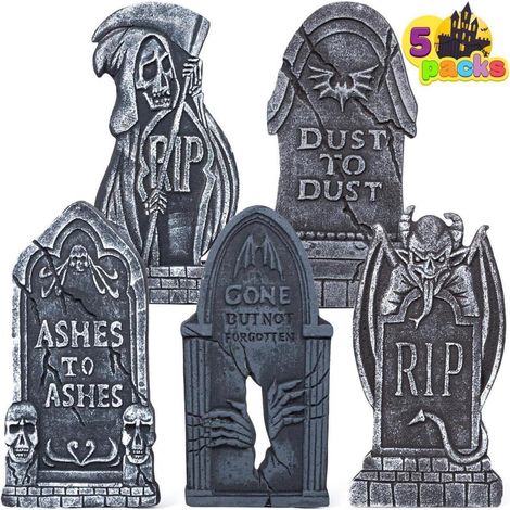 JOYIN Halloween Schaumstoff Grabsteine Set 5 Stück 43cm + 12 Metall Bodenspitze (1/5)