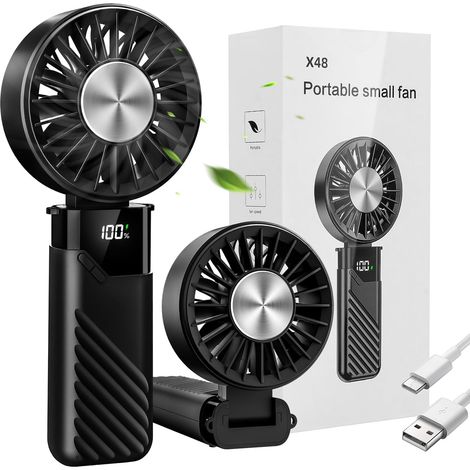 Mini ventilador portátil, silencioso, recargable por USB, con 5 velocidades, pequeño y plegable, para oficina y exteriores (negro) (1/5)