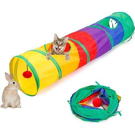 Foldable Cat Toy Tunnel Rainbow Splice Cat Tunnel for Most Cats Indoor and Outdoor Exercise Hiding Training and Running Fun (1/5)