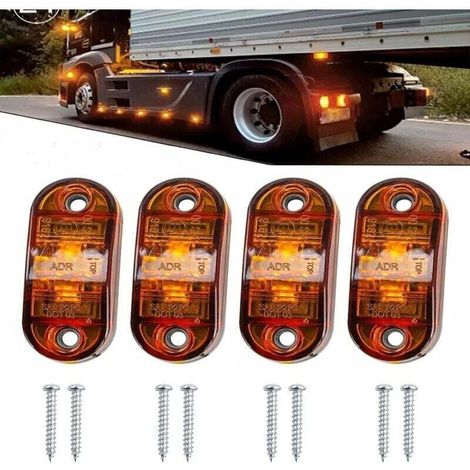 Bardusch-Lot de 4 feux de position latéraux LED étanches pour remorque, van, caravane, camion, bateau 12 V/24 V (jaune) (1/4)