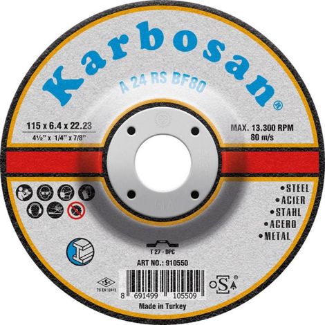 Meule à Ebarber Déporté 115X6.4X22.2 A54R Acier KARBOSAN 910550