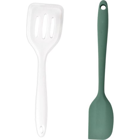 Ensemble de 2 mini-ustensiles de cuisine en silicone avec spatules - blanc et vert (1/4)