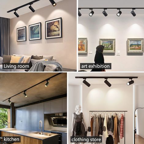 Stimmungsvolles 4er Schienensystem 30W Warmweiß Schwarz – LED Track Light Komplettset mit Spots & Schienen