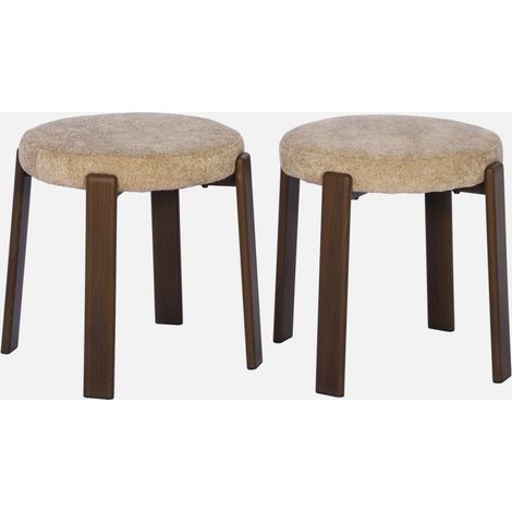 Taburete vintage de acero efecto madera oscura y tejido texturizado, set de 2 (1/5)