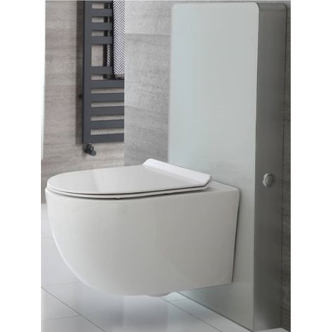 Milano Arca 483mm Bathroom Toilet WC Unit with White Wall Hung Rimless Pan Cistern and Soft Close Seat - White WC Unit (1/5)