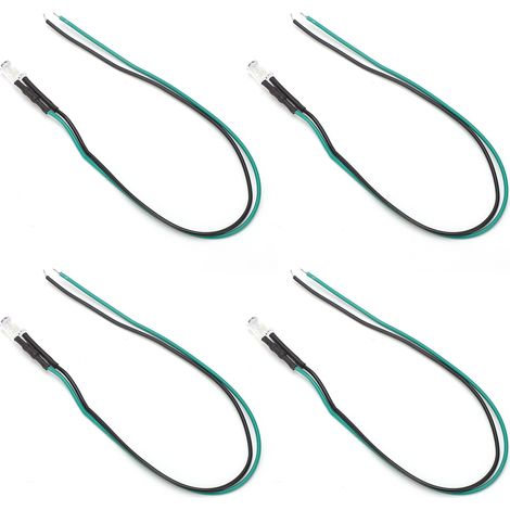 20 LED pré-câblées, diodes électroluminescentes normalement ouvertes, rondes, haute luminosité, en ligne, 12 V, 5 mm (blanc, émission verte) (1/5)
