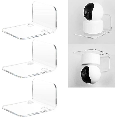 Supports Muraux Universels en Acrylique Transparent - Lot de 3 pour Caméra de Sécurité, Babyphone ou Enceinte - Fixation sans Perçage avec Ruban Fort - avec Guides de Câble (1/3)