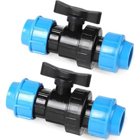 Lot de 2 vannes à bille pour tuyau PE, vanne d'arrêt accessoire en PP, 32 mm (1/5)