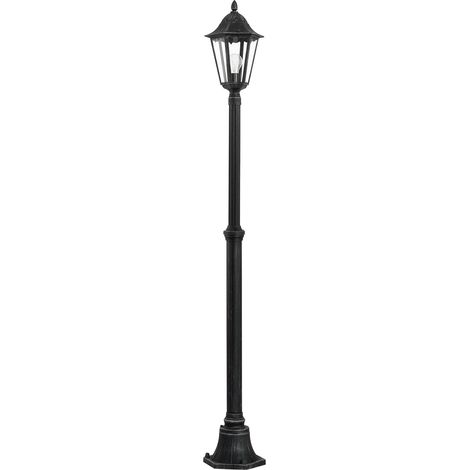 Eglo Lampada a stelo da esterno Navedo, lampada da esterno uno punto luce, lampada a stelo in alluminio pressofuso e vetro, nero, patina argentata, E27, altezza 200 cm, IP44 (1/5)