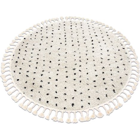 Teppich BERBER SYLA B752 Kreis Punkte sahne Franse berber marokkanisch shaggy beige rund 160 cm