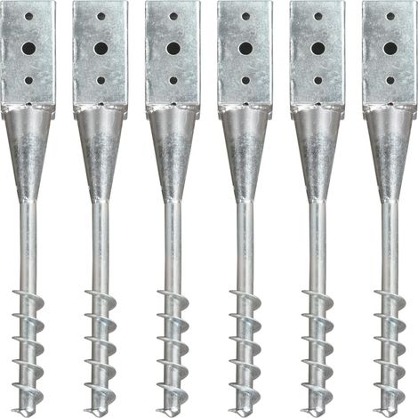 Piquets de sol, lot de 6, argentés, 7 × 7 × 56 cm, acier galvanisé