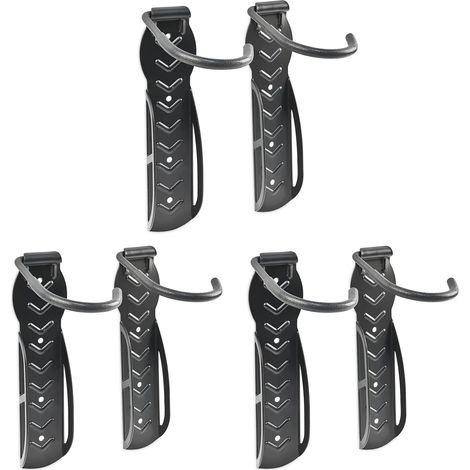Set of 6 Relaxdays Bicycle Holders, Wall-Mount, For Bike Wall Storage, Tyre Holders, Black
