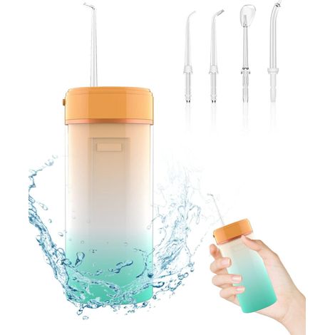 Hydropulseur Jet Dentaire Portable, Hydropulseurs Sans Fil Irrigateur Oral avec 4 Buses à Jet, Etanche, 4 Modes(Doux/Fort/Pulsé/d'action Ponctuelle), Réservoir d'eau 160ML (1/5)