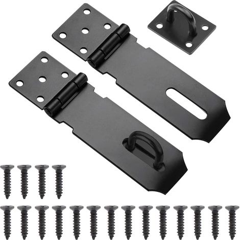 Moraillon de Porte Cadenas, 2 Pcs Loquet (4 Pouces, Noir) Avec vis, Antirouille et Résistant à la Corrosion, Robuste et Durable, Facile à Installer, pour Placard Garage Fermeture (1/5)