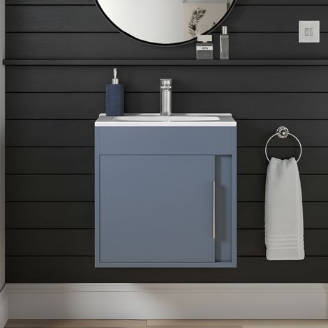 Signature Helsinki Wall Hung 1-Door Vanity Unit with Basin 510mm Wide - Matt Misty Blue (1/3)