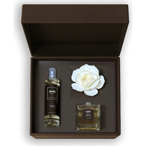 Muhà Cofanetto Regalo Profumatore Ambiente Forma di Rosa Cotone e Vaniglia + Spray 100 Ml Acqua e Sale – Idea Regalo