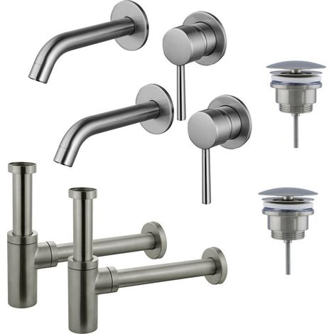 FugaFlow Eccelente Sobrado Slim Kit robinet lavabo - pour double vasque - robinet rehaussé - bonde non-obturable - siphon design - PVD (1/4)