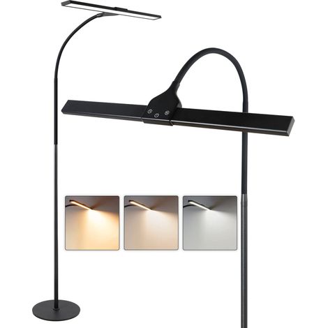 GBLY Lampada da terra per soggiorno a LED nera dimmerabile - moderna per soggiorno Lampada da scrivania touch da 10 W con timer Lampada da letto Lampada da terra a collo di cigno regolabile dell'uffi (1/5)