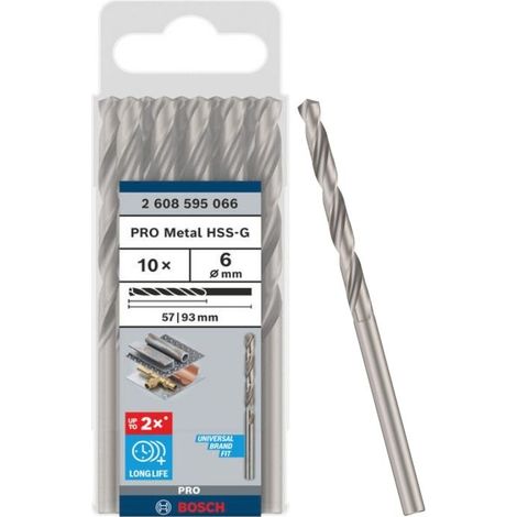 BOSCH 2.608.595.066 (pkt of 10) HSS-G metal drill bit 6mm x 57mm x 93mm