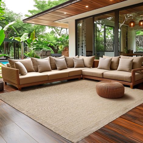 Tapis intérieur extérieur 80x150 cm Coureur Beige Lavable imperméable Tissage Plat pour Couloir entrée Balcon terrasse Jardin et Cuisine (1/5)