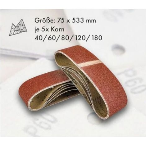 Bande Abrasive - 75 x 533 mm - Pour Ponceuse À Bande - Grains 40 60 80 120 180 - Lot De 5 (1/3)