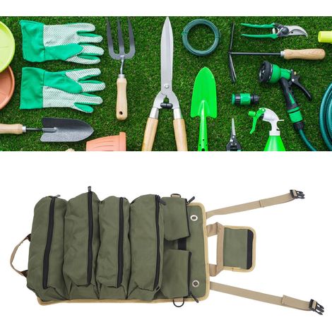 【Rolltasche】 Tragbare Werkzeugrolle aus Oxford-Gewebe mit mehreren Fächern für Gartenarbeit und Camping (Grün) (1/5)