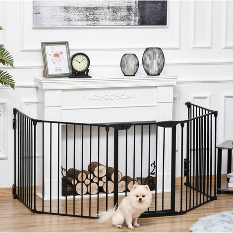 Barandilla plegable para perros de 5 paneles con puerta, metal negro 300 x 74,5 cm HAVRYA (1/4)