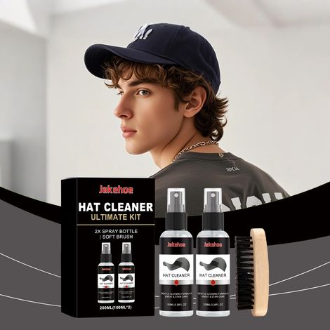 Baseball Cap Cleaning Kit - Cleans and removes stains and odors, leaving a fresh and gentle finish without damaging fabrics. Includes 2 x 100ml cleaners and 1 x brush. -- BIEMMEDUE (1/5)