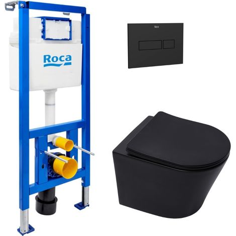 WC-Set Vorwandelement + Swiss Aqua Technologies spülrandloses Wand-WC mit SoftClose-Sitz + Betätigungsplatte (ROSTINFBMR02-IN)