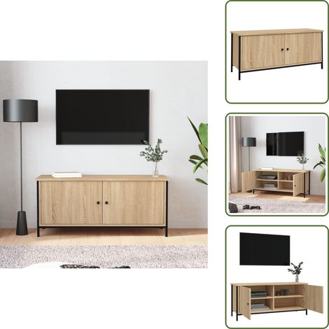 Meuble TV avec portes chêne sonoma 102x35x45 cm bois ingénierie - Meuble Tv - Meuble Téléviseur - Support Tv - Unité Tv - Meubles Salon - Meuble TV - Meubles TV - Support TV - Unité TV (1/5)