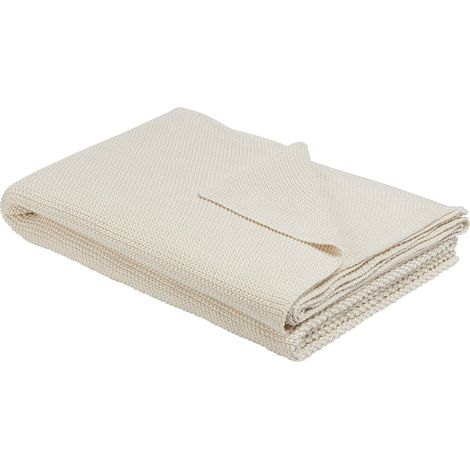 Coperta in Cotone Beige Tessuta a Mano con Frange 130 x 180 cm Asaka