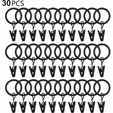 Ahlsen 30 Piezas Anillos de Cortina con Clips, Fuertes Clips de Cortina, Ganchos para Barras de tensión, Ojales de Metal de diámetro Interior, Cortinas Decorativas, Colgadores de Ventanas, Negro (1/5)