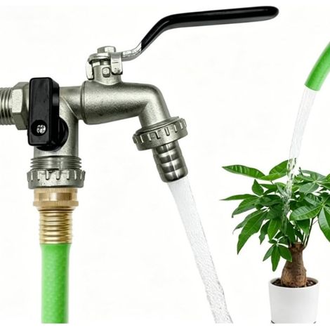 Robinet de jardin extérieur avec double sortie, robinet en laiton de 1,9 cm avec deux valves pour tuyau d'arrosage, irrigation et lavage de voiture (noir) Couleur: Noir (1/5)