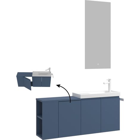 Waschtisch-Set mit Spiegel (2-teilig) "Ferla 110" – 110 x 22 x 45 cm – Mattblau (1/5)